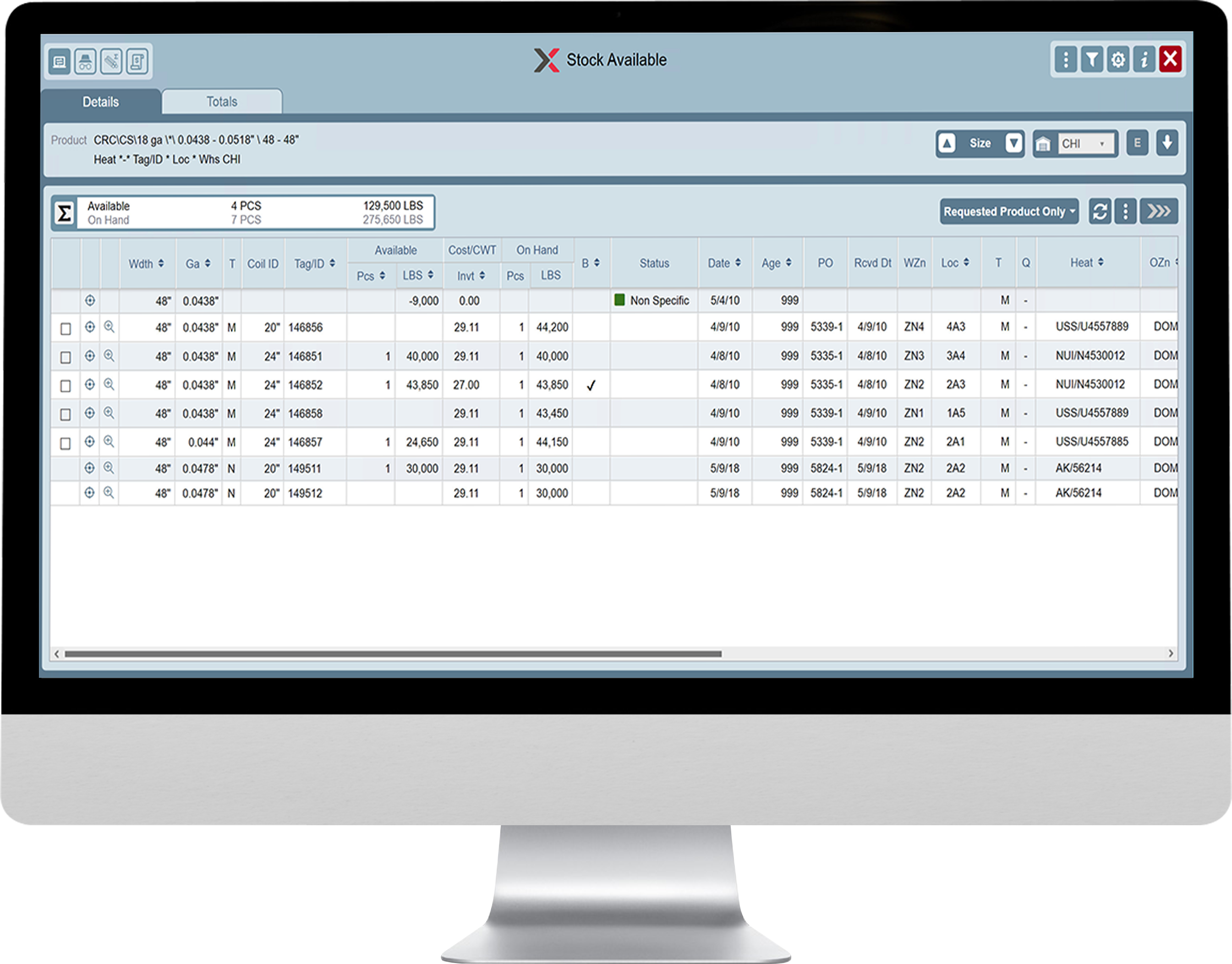 The INVEX Stock Available inventory screen is shown on a desktop computer screen.